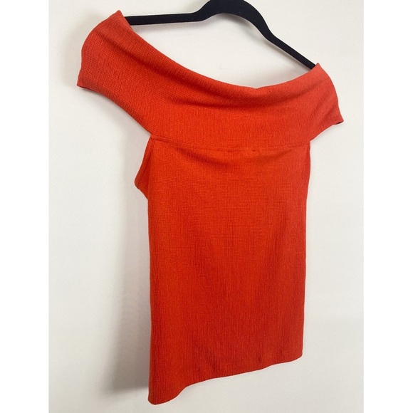 Maeve Anthropologie Off The Shoulder‎ Top S Orange Twist Front Textured Stretch - Picture 5 of 7